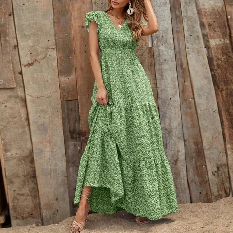 DressBetty - 2024 V Neck Bohemian Patchwork Ruffles Maxi Dress Boho Dress