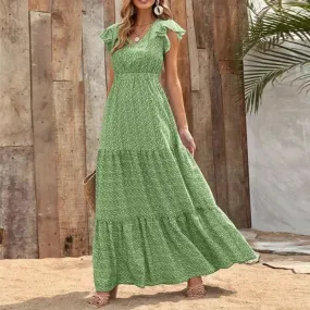 DressBetty - 2024 V Neck Bohemian Patchwork Ruffles Maxi Dress Boho Dress