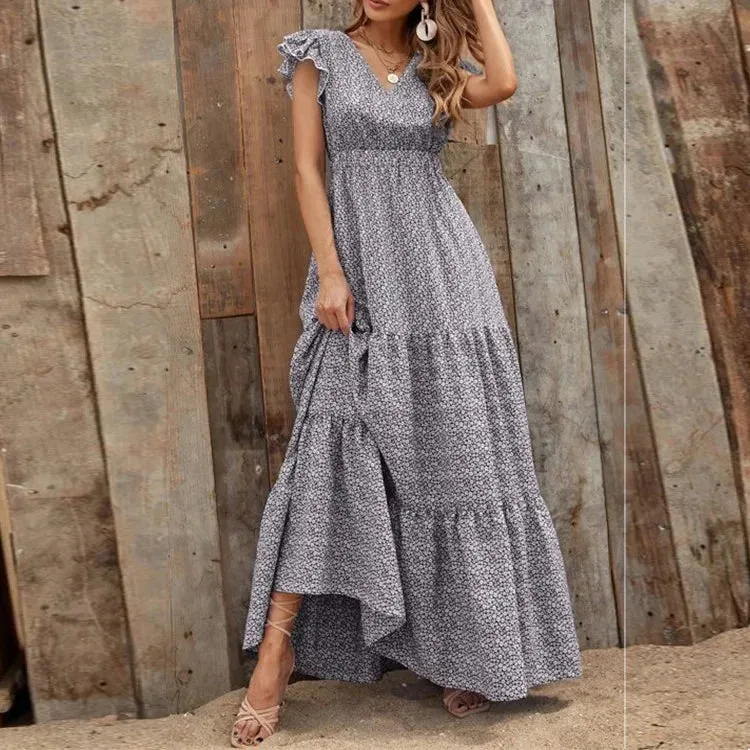 DressBetty - 2024 V Neck Bohemian Patchwork Ruffles Maxi Dress Boho Dress