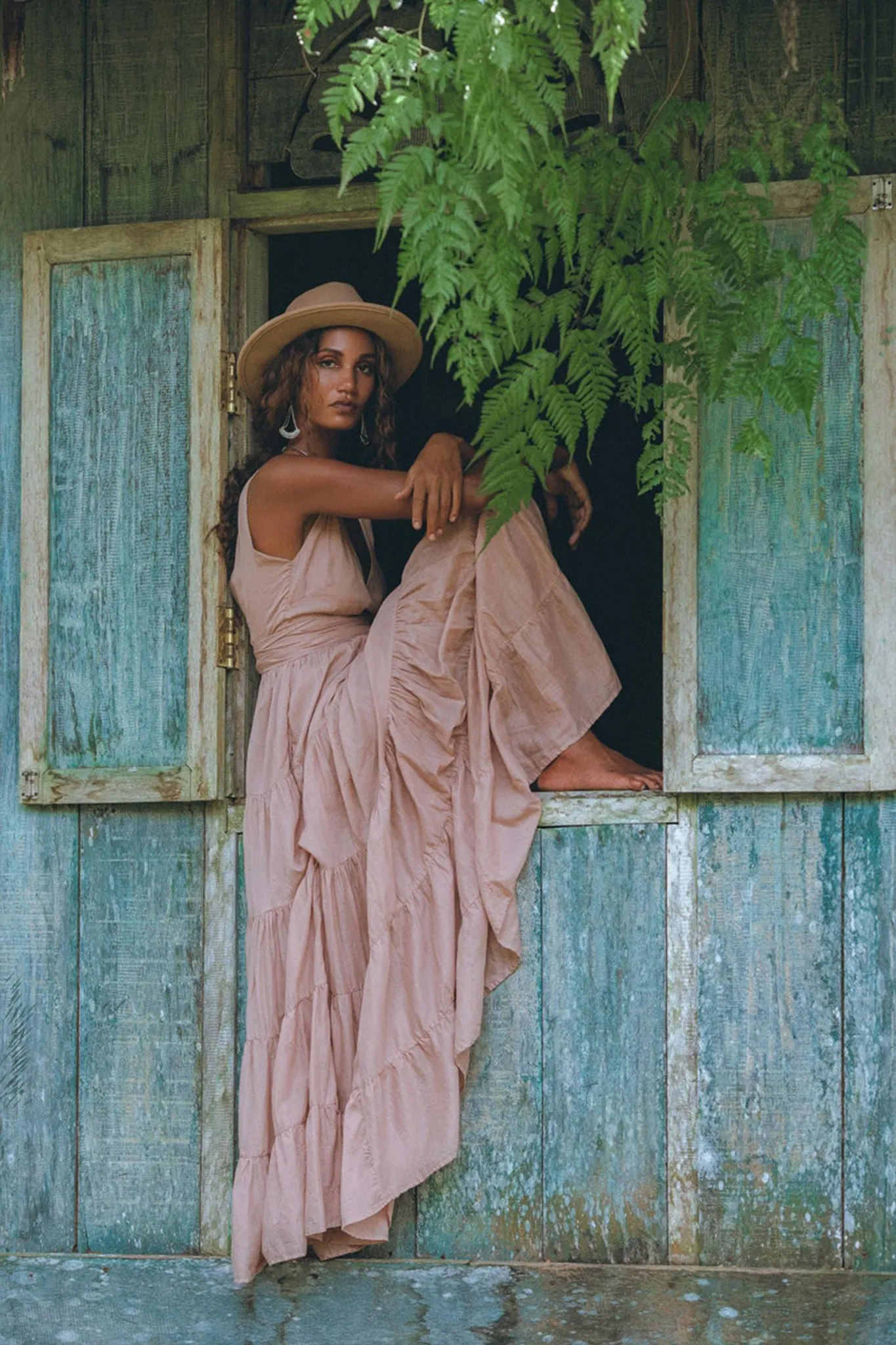 Dusty Pink Bohemian Dress • Boho Maternity Dress • A Line Belted Dress