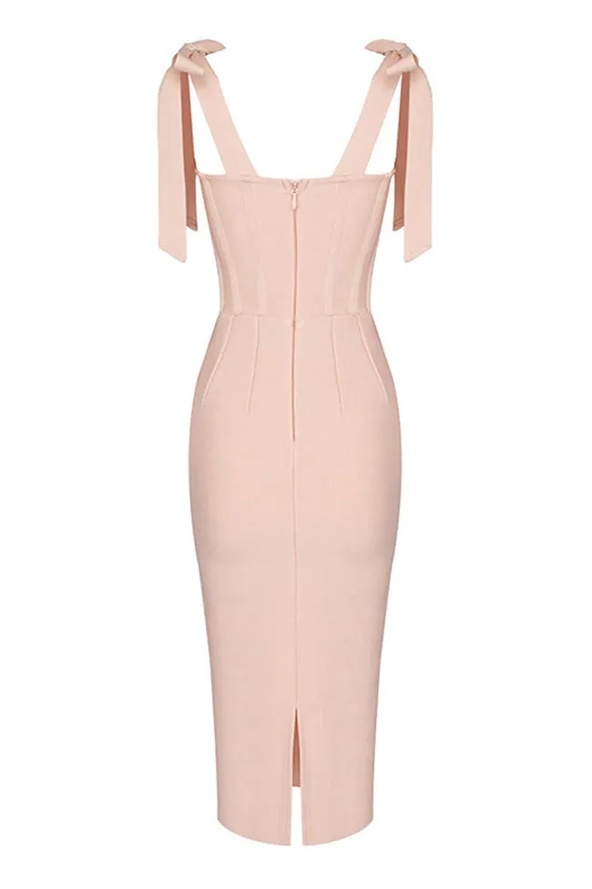 Feminine Scalloped Lace Sweetheart Bow Tie Bodycon Bandage Cocktail Midi Dress