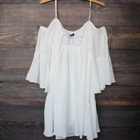 Final Sale - Honey Punch - Bohemian Cold Shoulder Dress in White