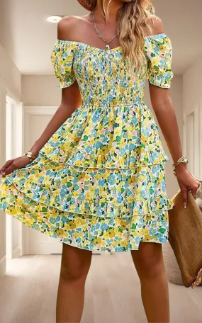 Floral Over the Shoulder Dress | Green