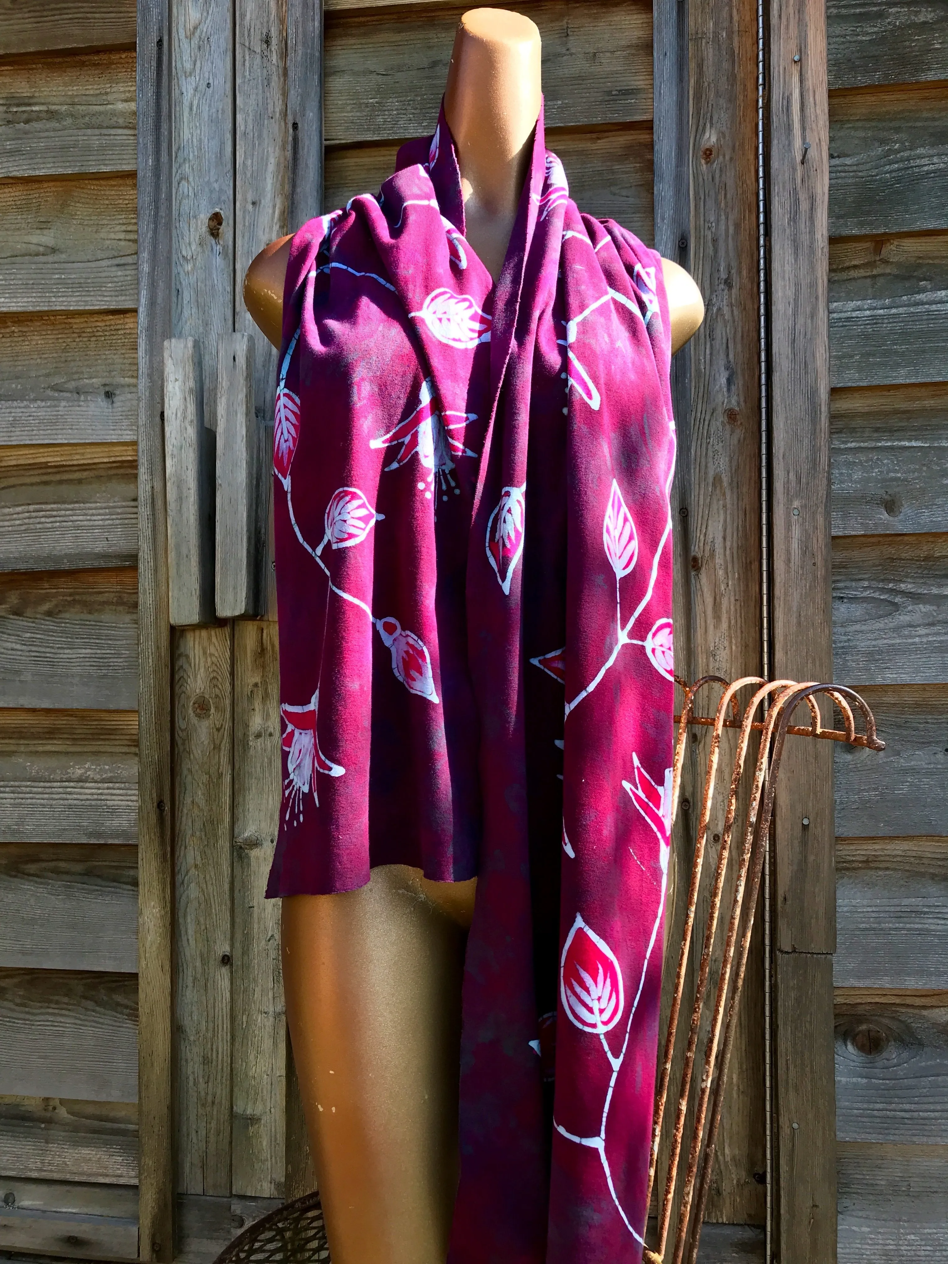 Flower Power In Layers of Fuchsia and Teal - Organic Cotton Hand Painted Scarf