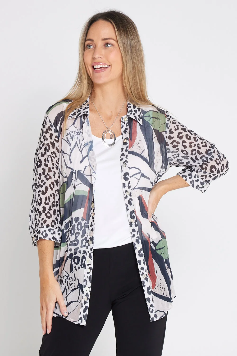 Georgette Digital Print Shirt - Natural Collage