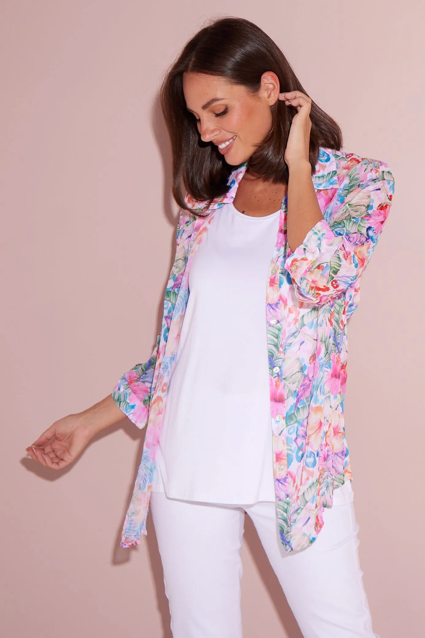 Georgette Digital Print Shirt - Sapphire Blooms (Pink Floral)