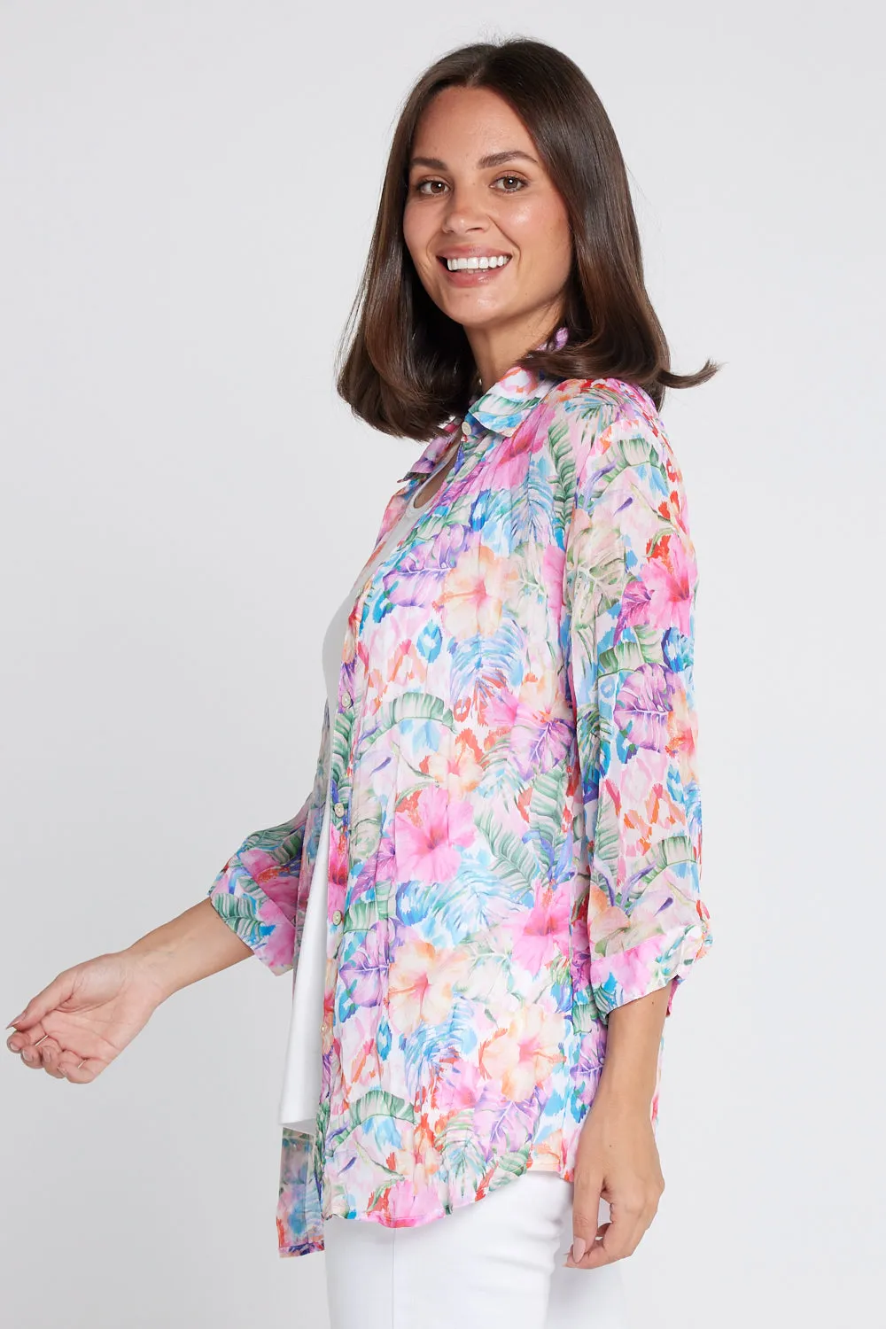 Georgette Digital Print Shirt - Sapphire Blooms (Pink Floral)