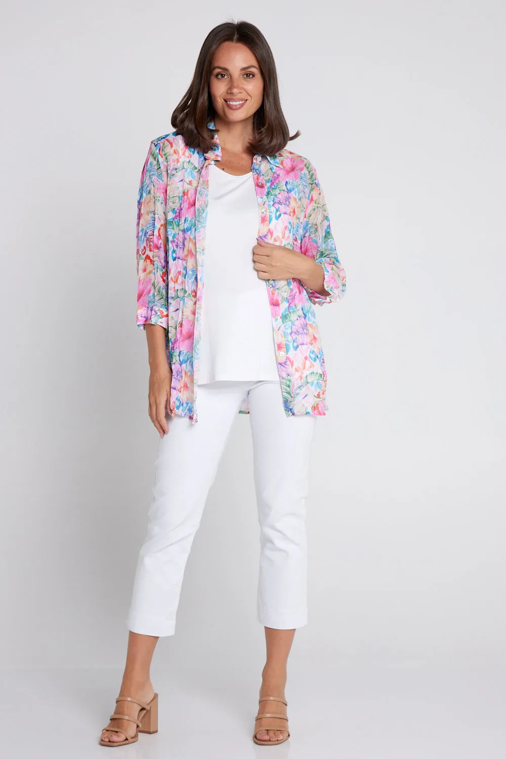 Georgette Digital Print Shirt - Sapphire Blooms (Pink Floral)