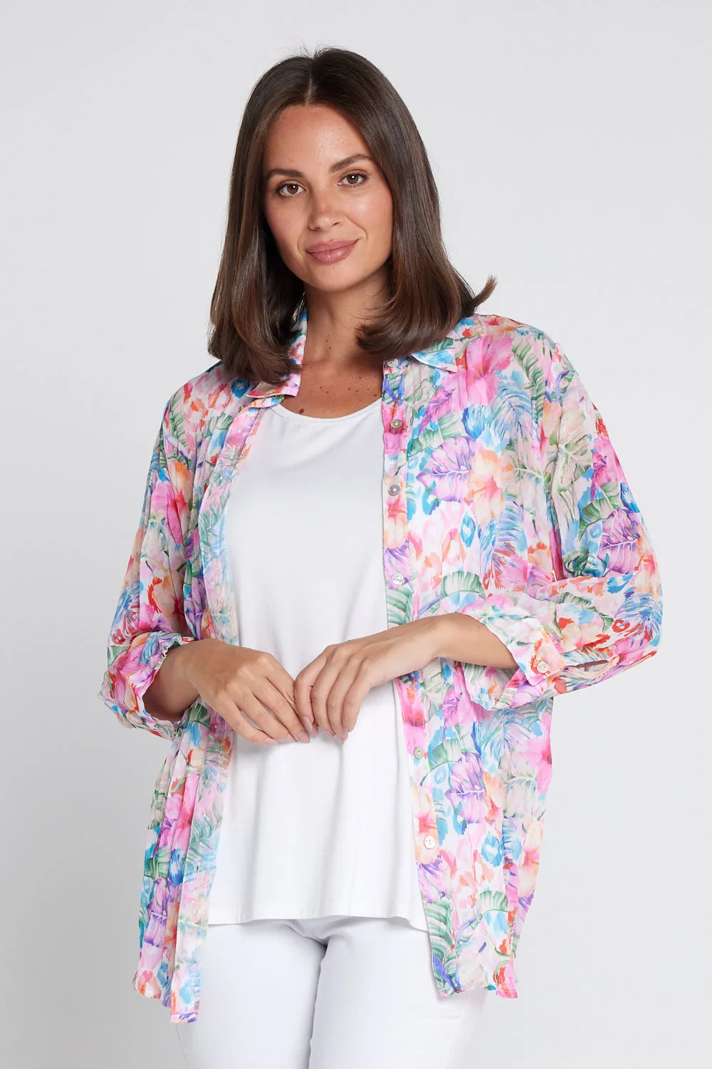 Georgette Digital Print Shirt - Sapphire Blooms (Pink Floral)