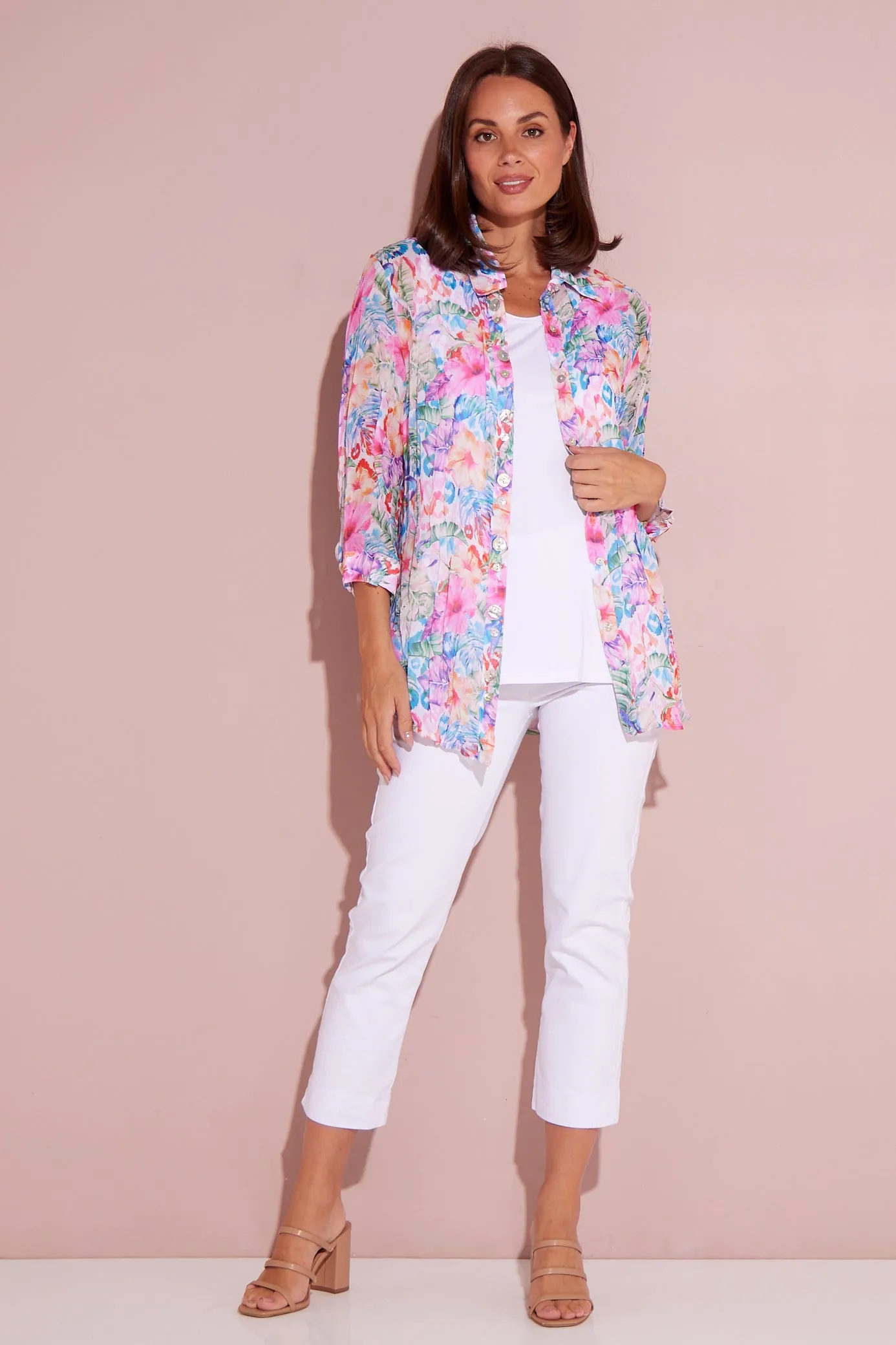 Georgette Digital Print Shirt - Sapphire Blooms (Pink Floral)