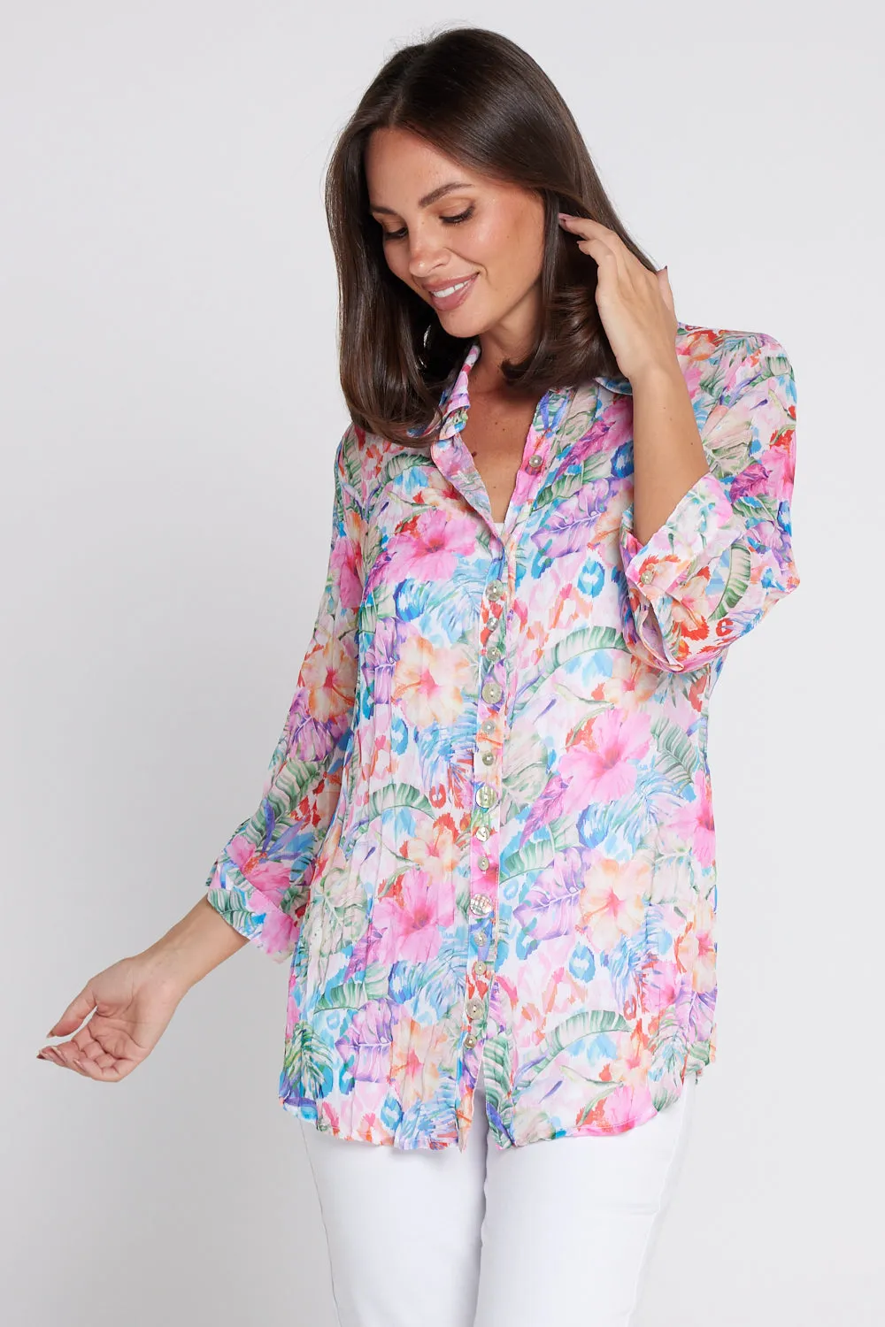 Georgette Digital Print Shirt - Sapphire Blooms (Pink Floral)