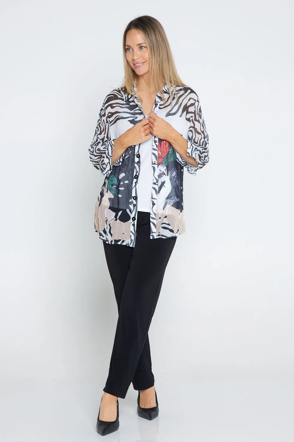 Georgette Digital Print Shirt - Zebra Abstract