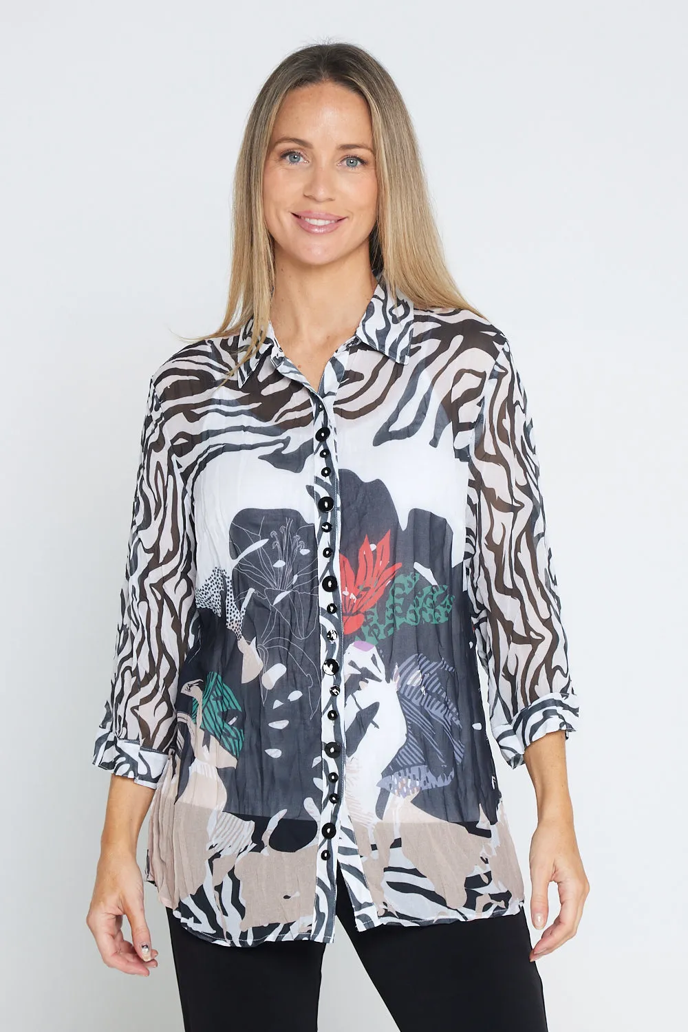 Georgette Digital Print Shirt - Zebra Abstract