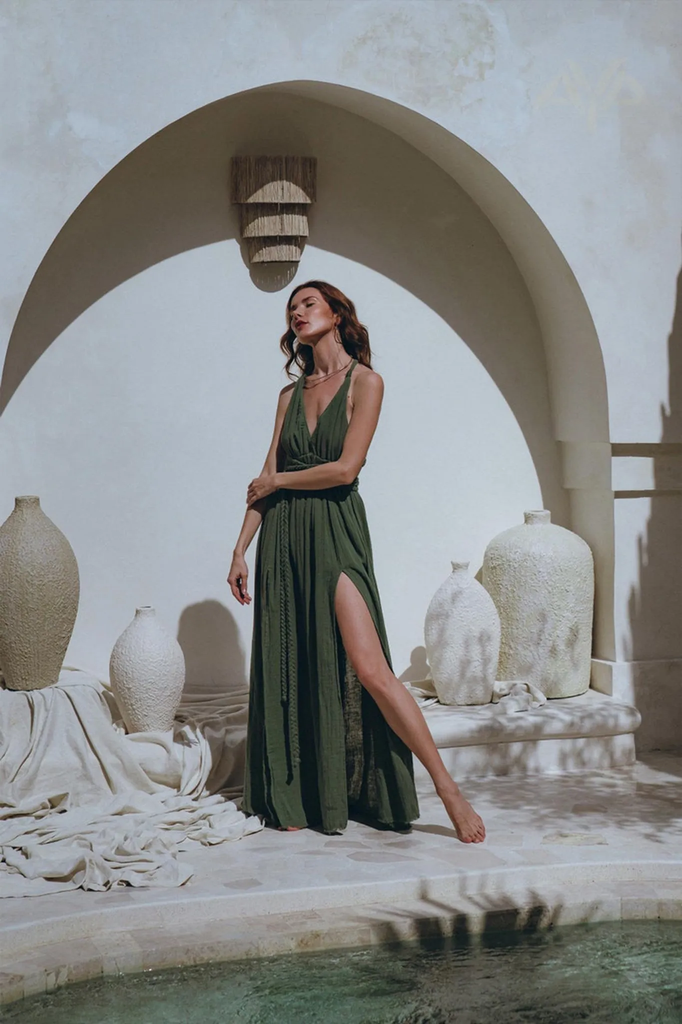 Greek Goddess Dress • Boho Grecian Dress • Boho Dark Green Prom Dress