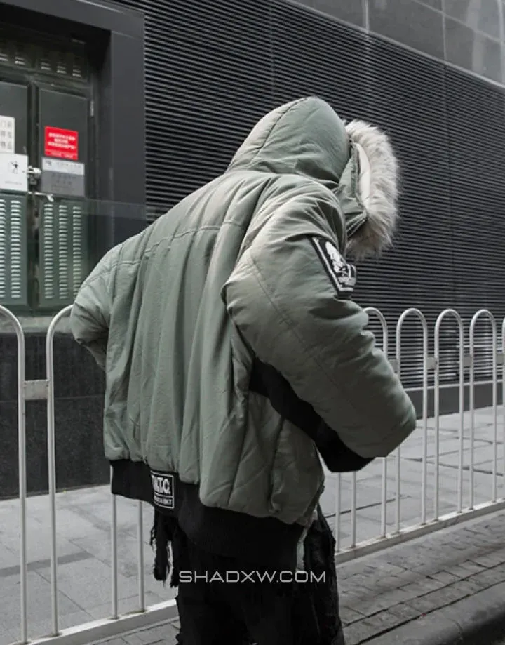 Green Cargo Jacket with Fur Hood