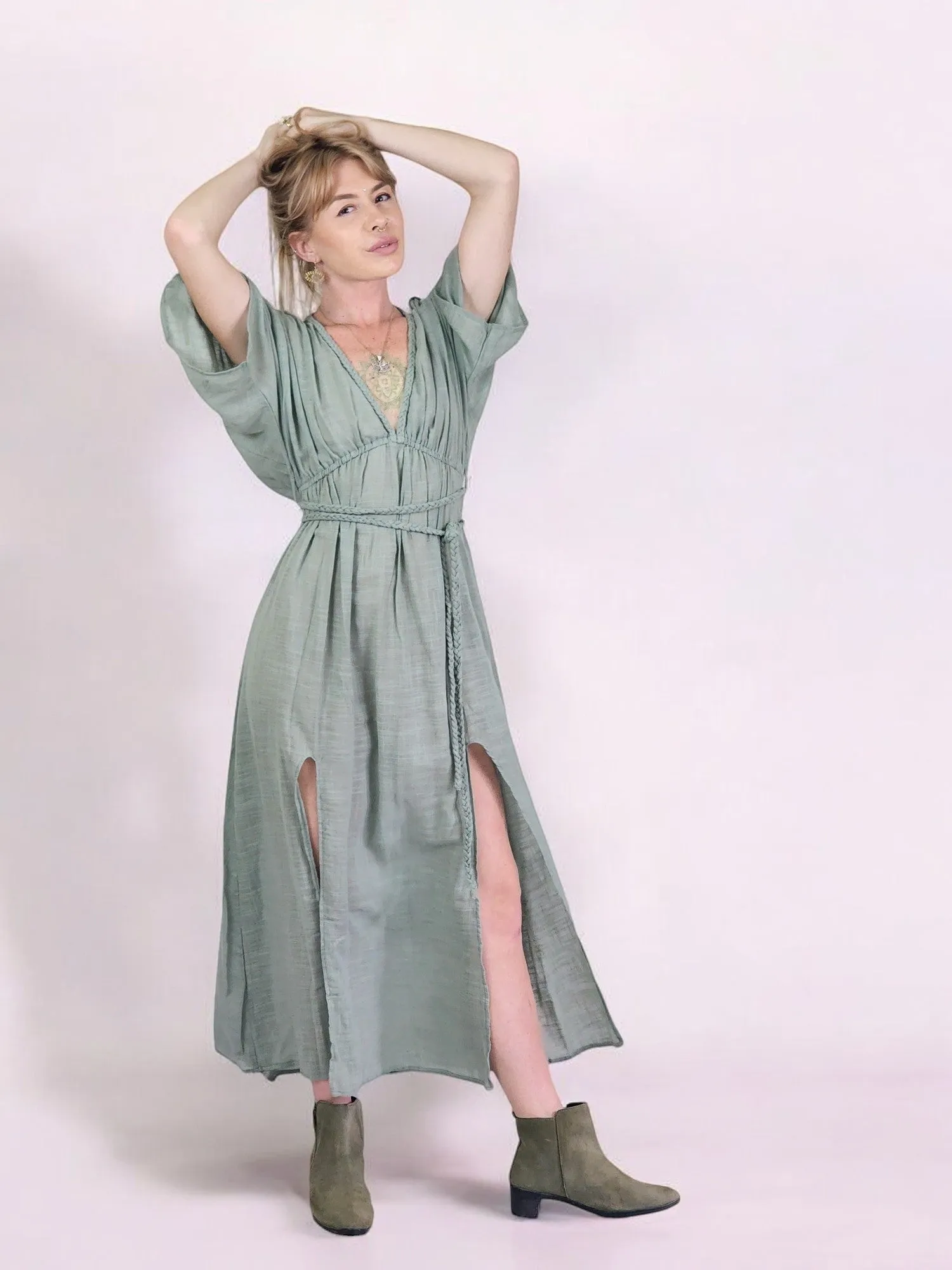 Green Sage Organic Cotton Rope Goddess Maxi Dress