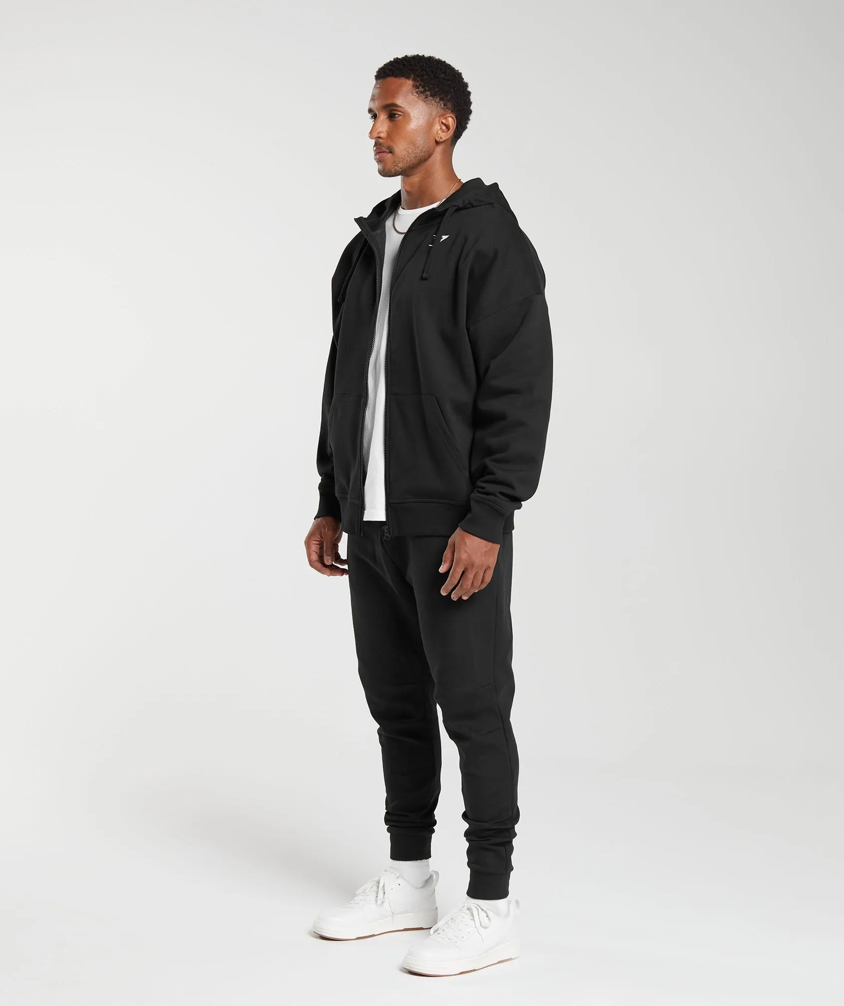 Gymshark Crest Oversized Zip Up Hoodie - Black