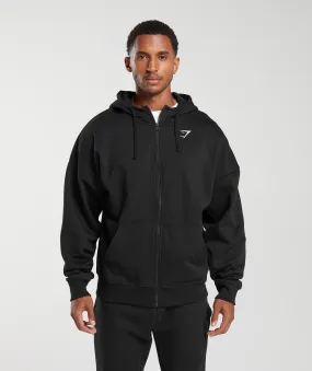 Gymshark Crest Oversized Zip Up Hoodie - Black