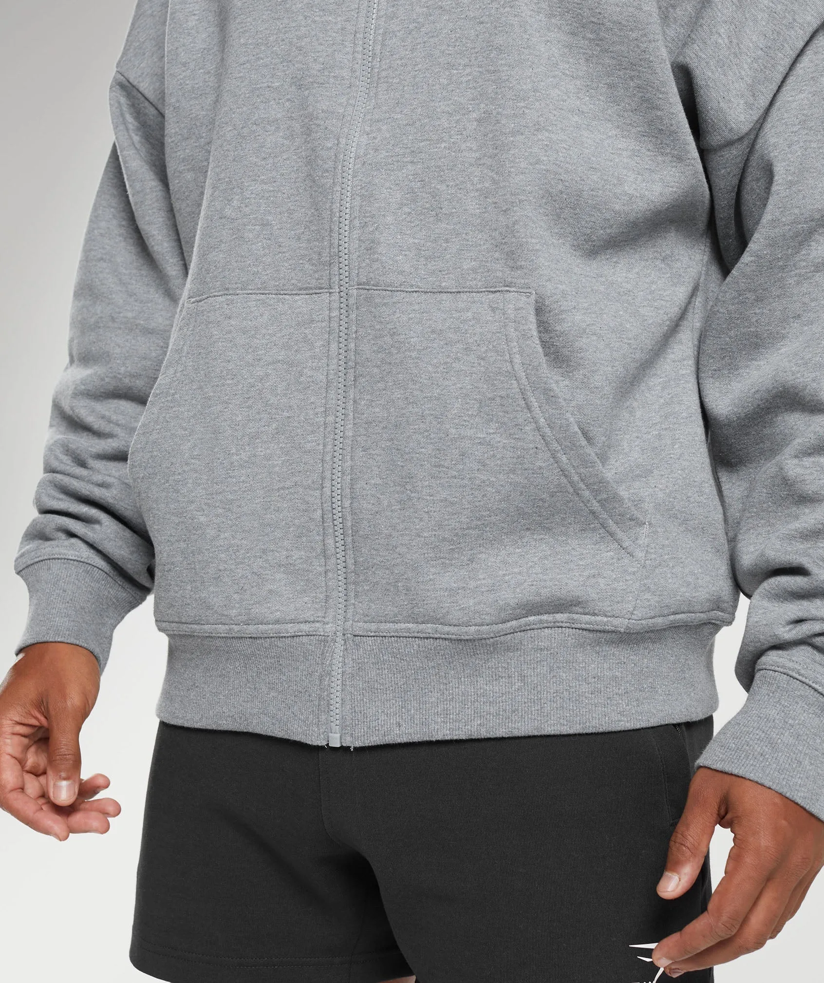 Gymshark Crest Oversized Zip Up Hoodie - Charcoal Grey Marl