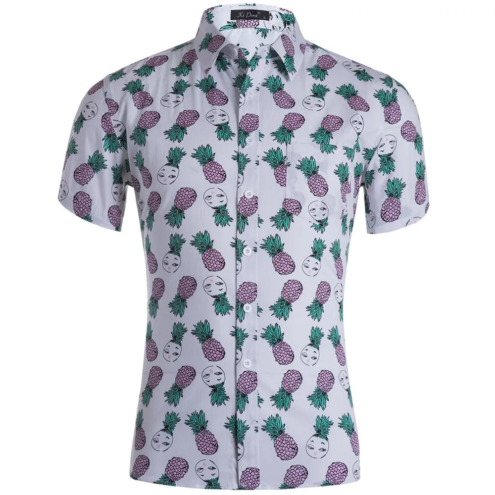 Hawaiian Pineapple Casual Combed Cotton Shirt Button Down