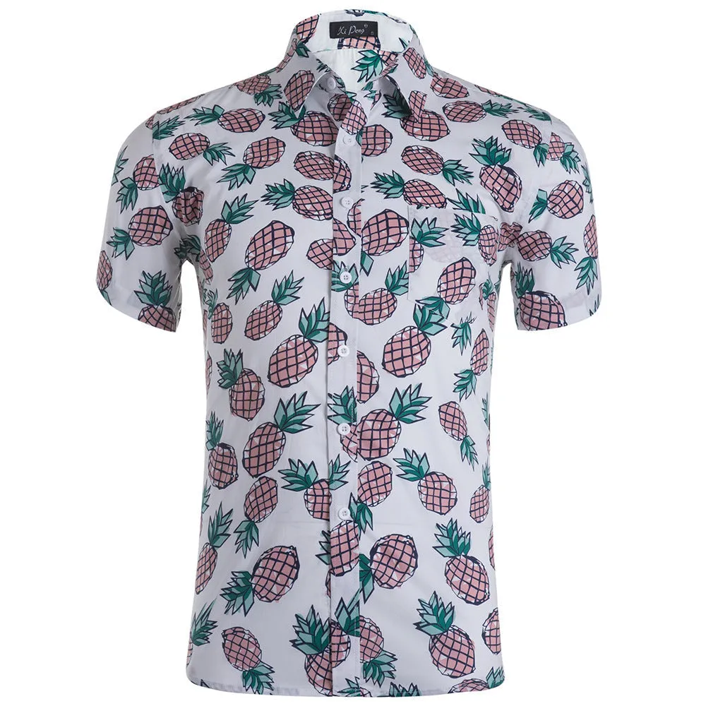 Hawaiian Pineapple Casual Combed Cotton Shirt Button Down