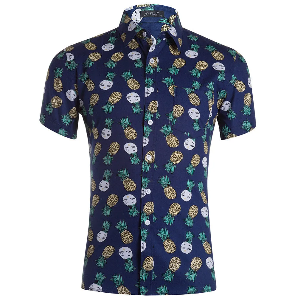 Hawaiian Pineapple Casual Combed Cotton Shirt Button Down