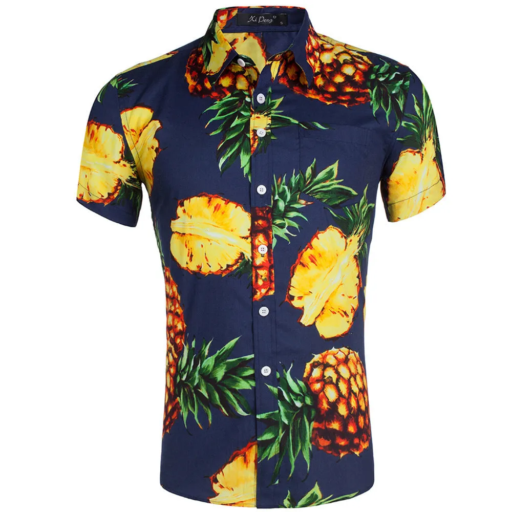 Hawaiian Pineapple Casual Poplin Shirt Button Down