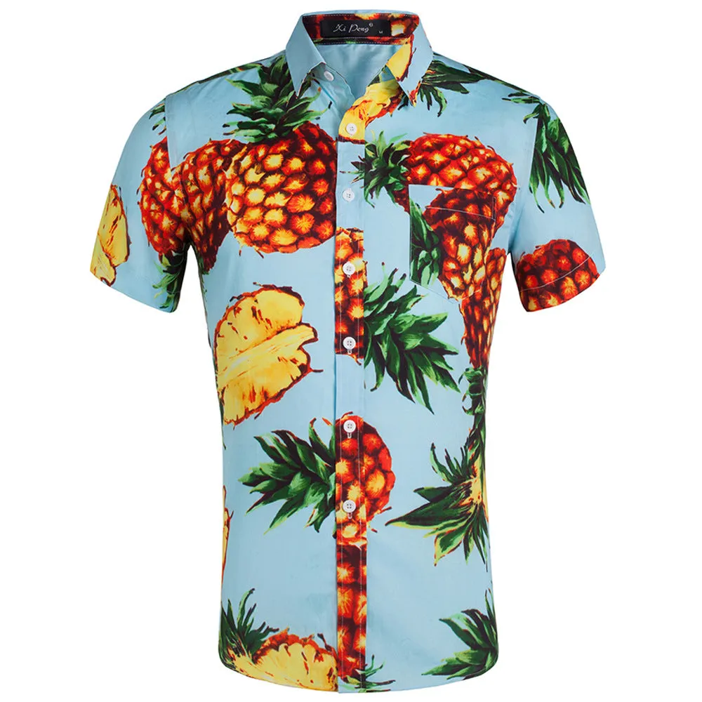 Hawaiian Pineapple Casual Poplin Shirt Button Down