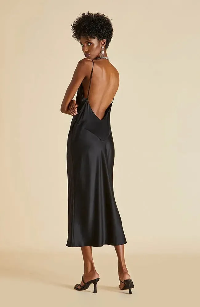 Issa Jet Black Silk Slip Dress