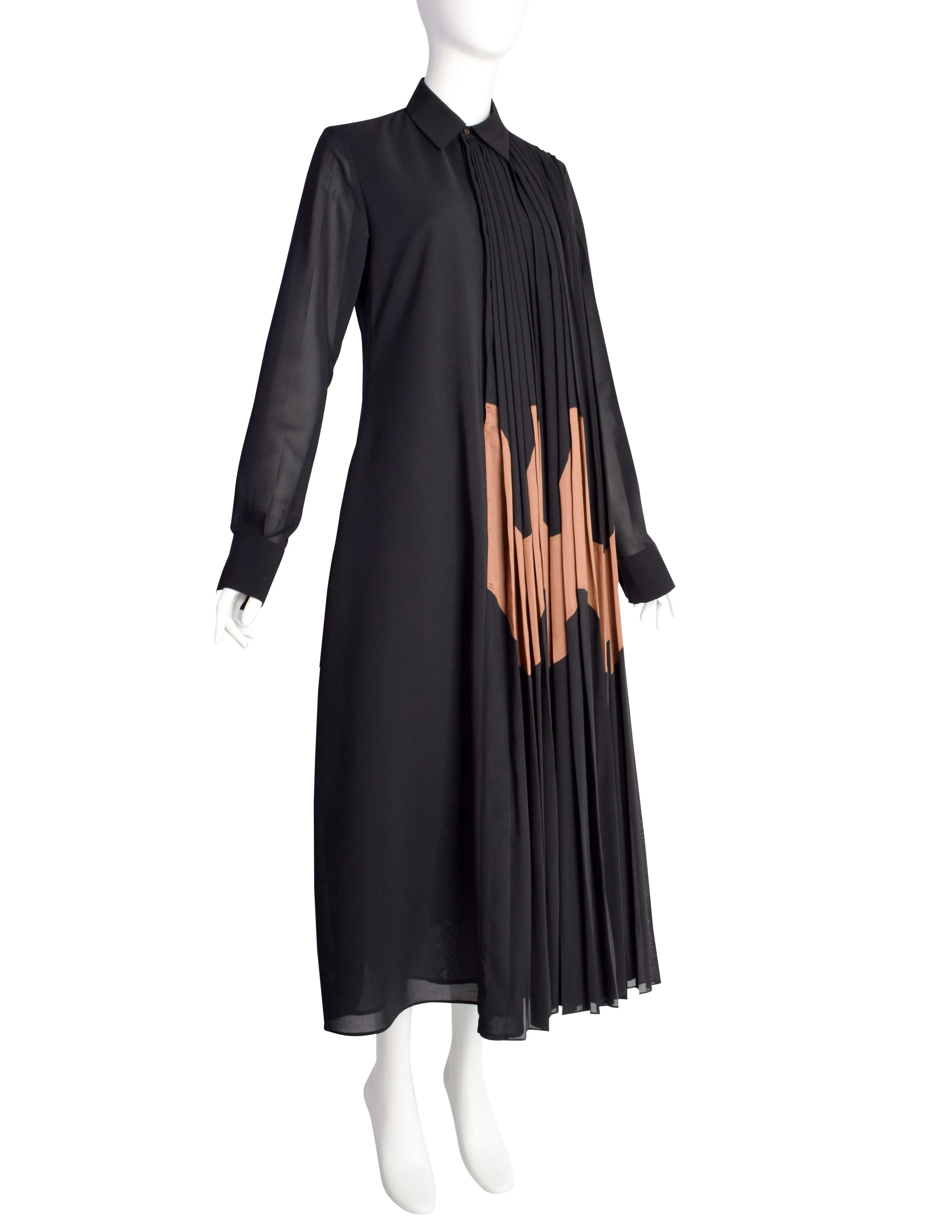 Jil Sander Resort 2020 Black Brown Pleated Panel Shirt Dress