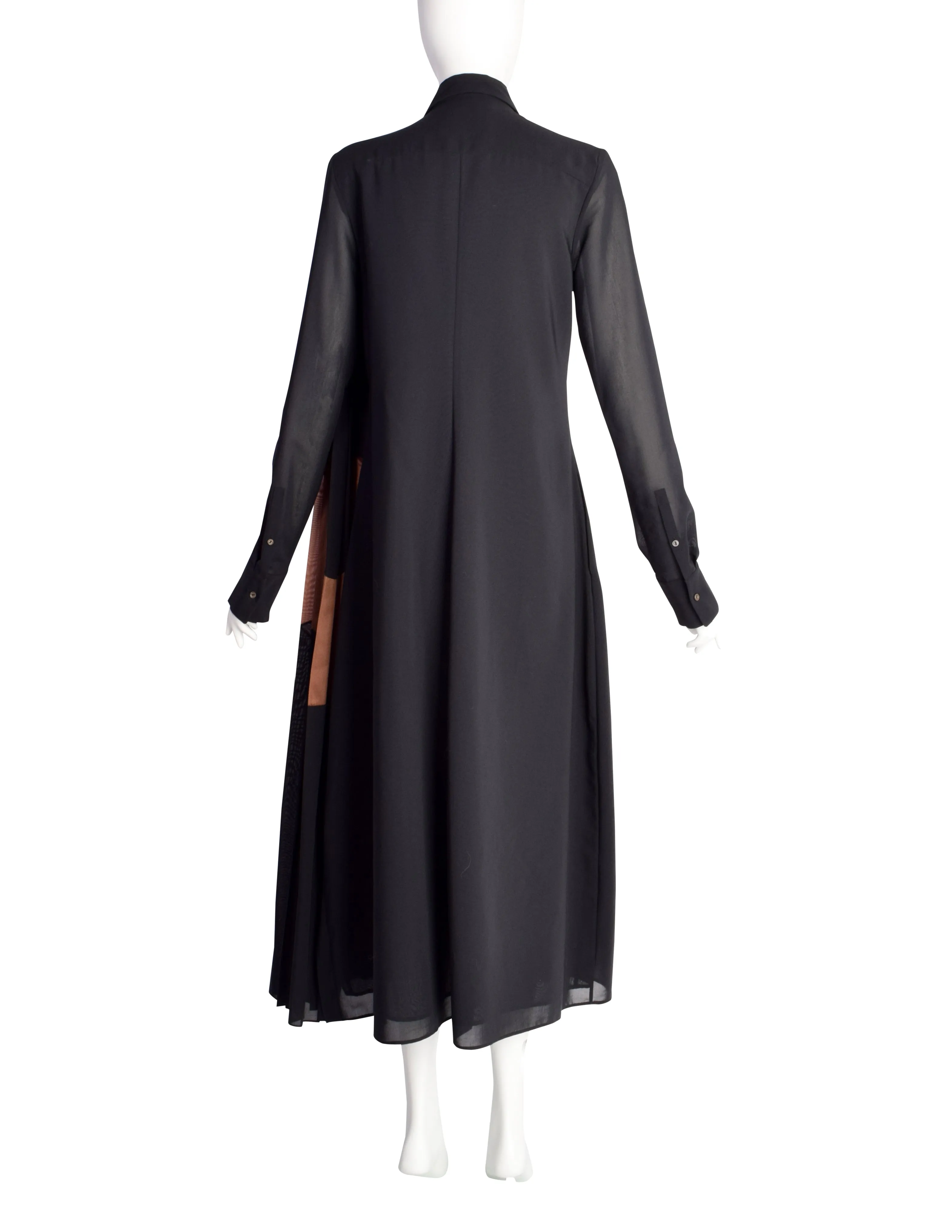 Jil Sander Resort 2020 Black Brown Pleated Panel Shirt Dress