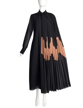 Jil Sander Resort 2020 Black Brown Pleated Panel Shirt Dress