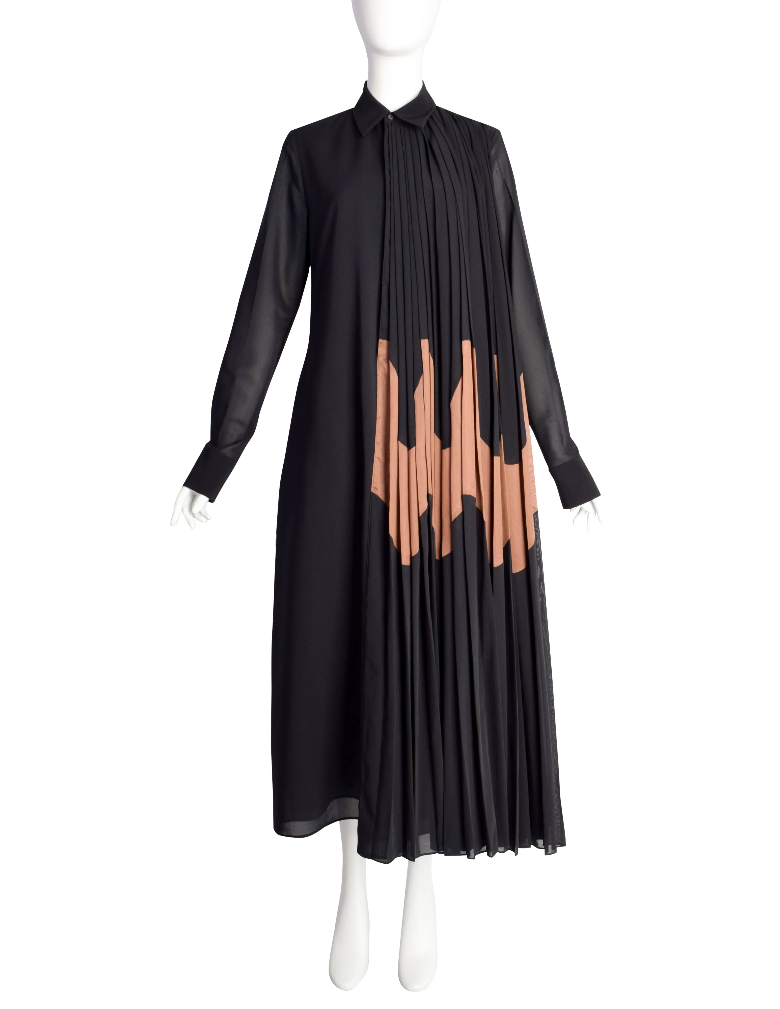 Jil Sander Resort 2020 Black Brown Pleated Panel Shirt Dress