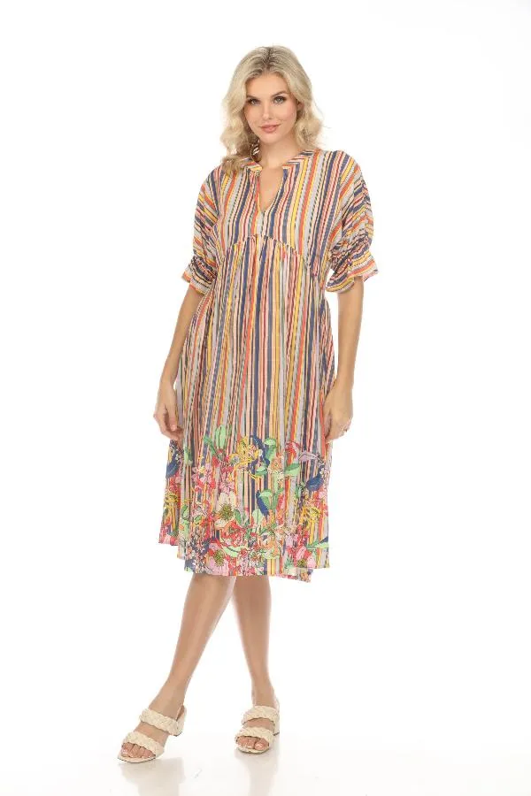 Johnny Was Aldrich Stripe Puff Sleeve Midi Dress Boho Chic R33924