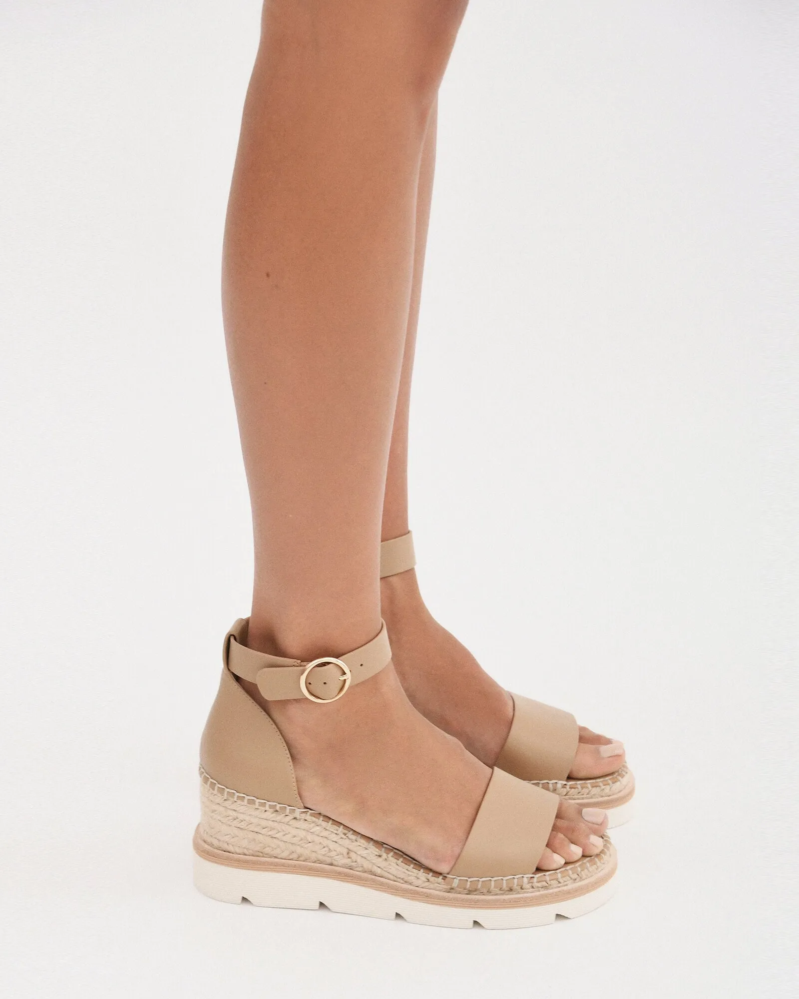 KELLY MID HEEL WEDGES TAN LEATHER