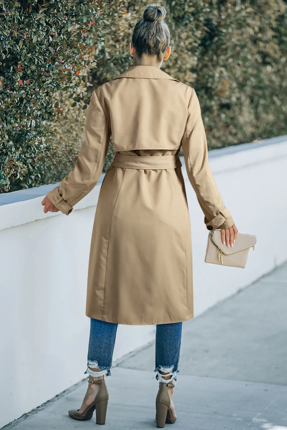 Lapel Collar Waist Tie Wind Coat