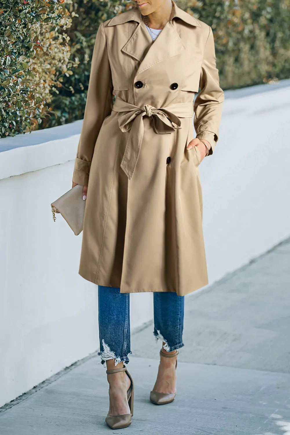 Lapel Collar Waist Tie Wind Coat