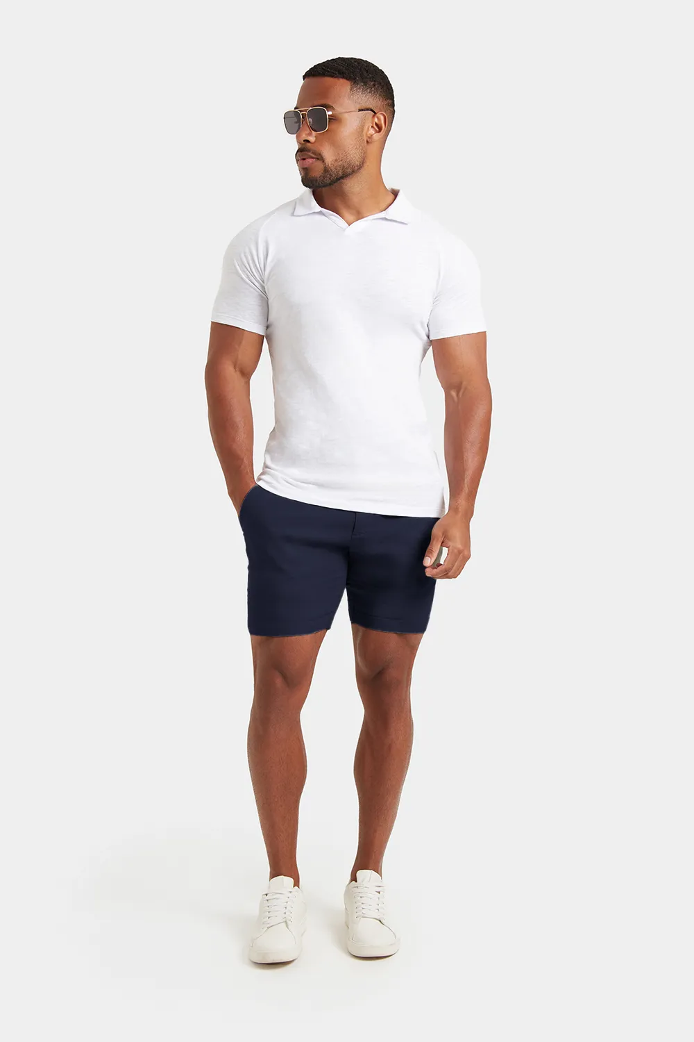 Linen-blend Shorts in Navy