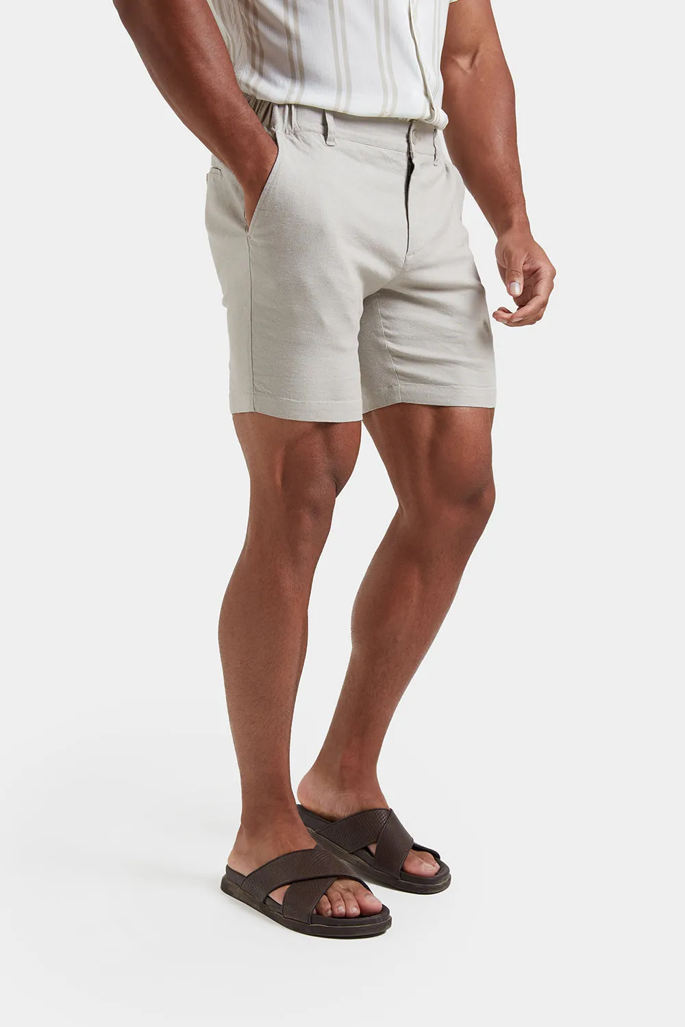 Linen-blend Shorts in Stone