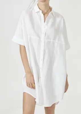 Linen Shirt Dress - White