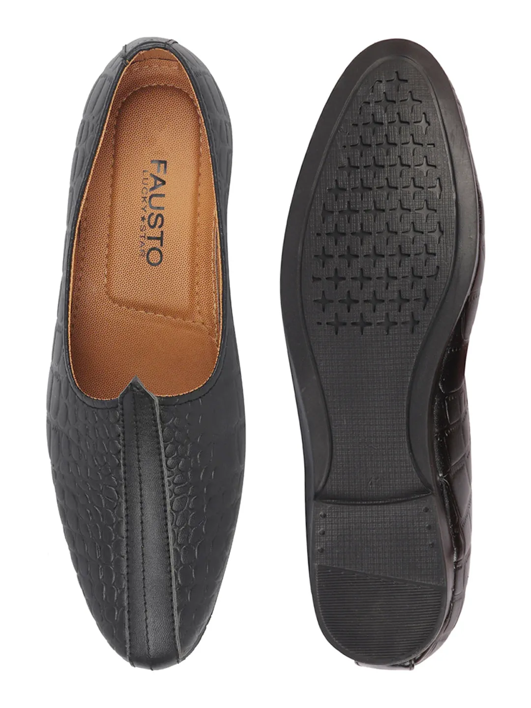 Men Black Ethnic Slip-On Juttis