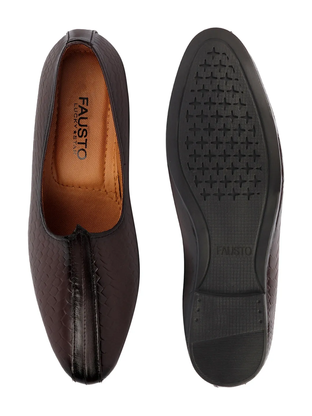 Men Brown Ethnic Slip-On Juttis