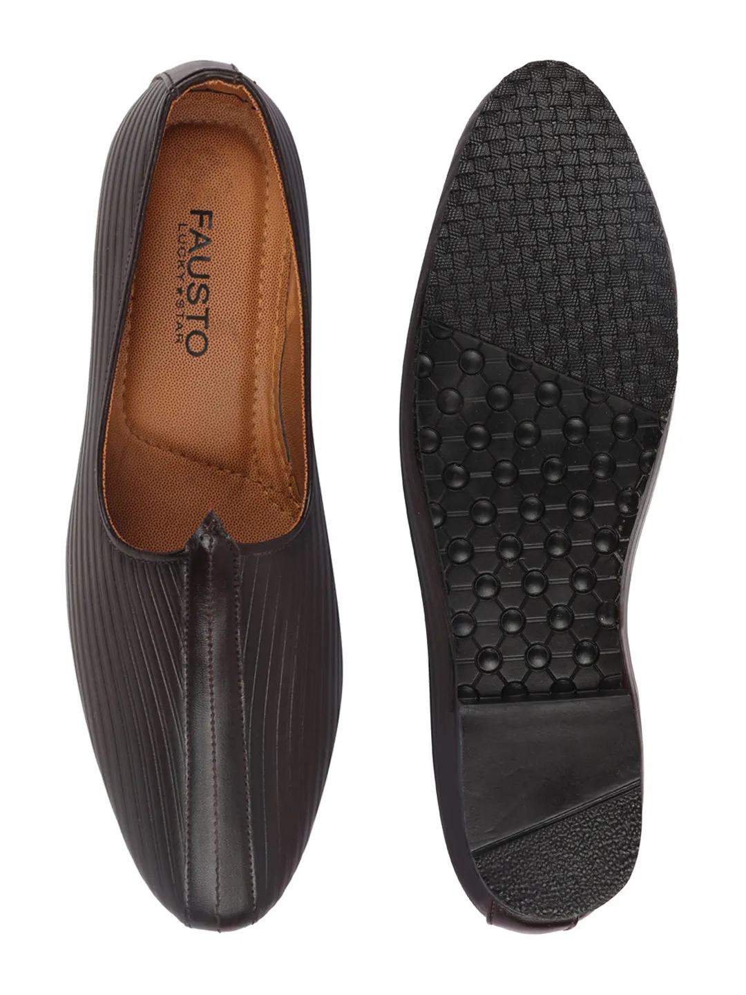 Men Brown Ethnic Slip-On Juttis