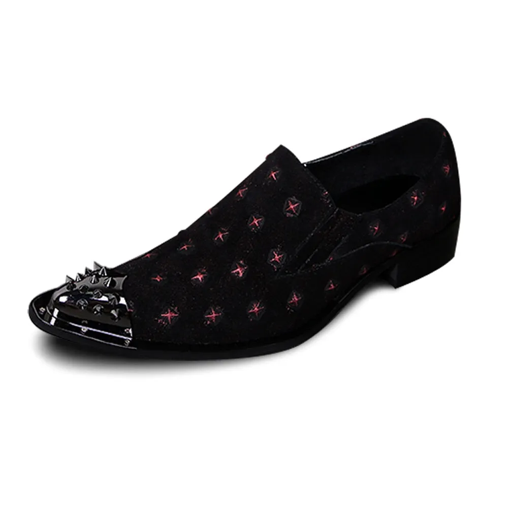 Men Suede Leather Black Printed Steel Toe Loafer