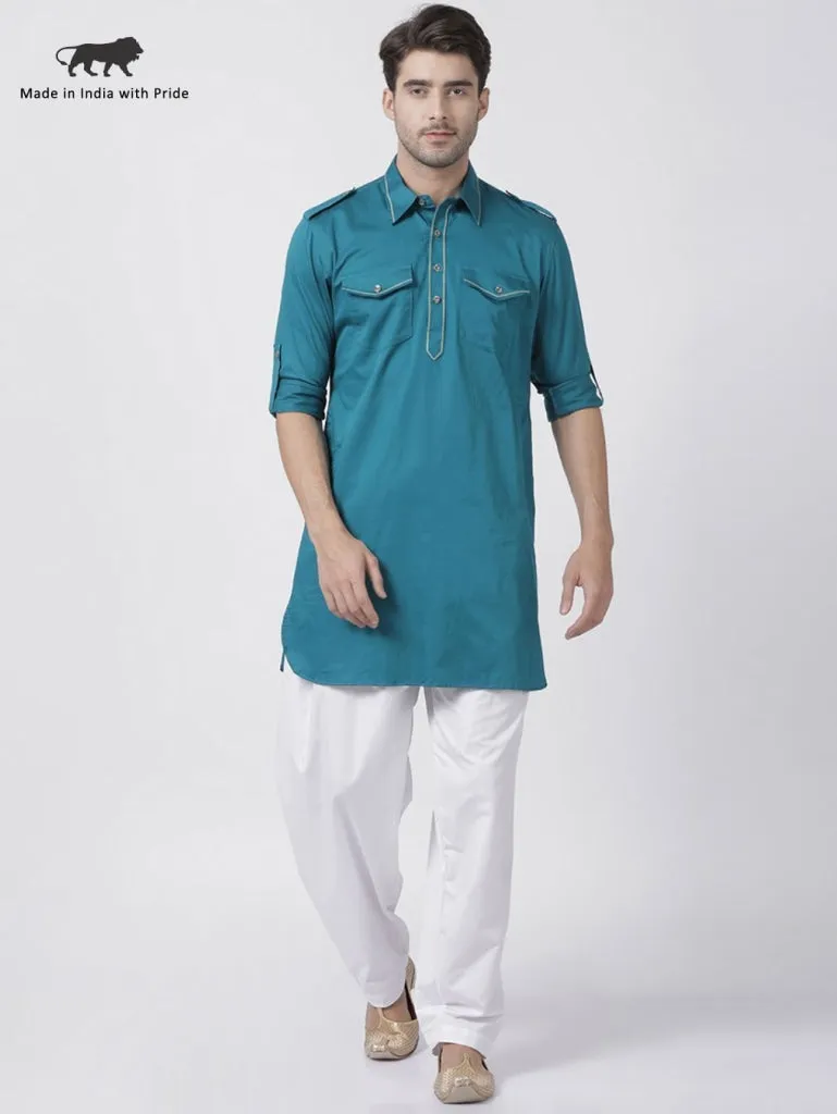 Men's Dark Green Cotton Blend Pathani Suit Set