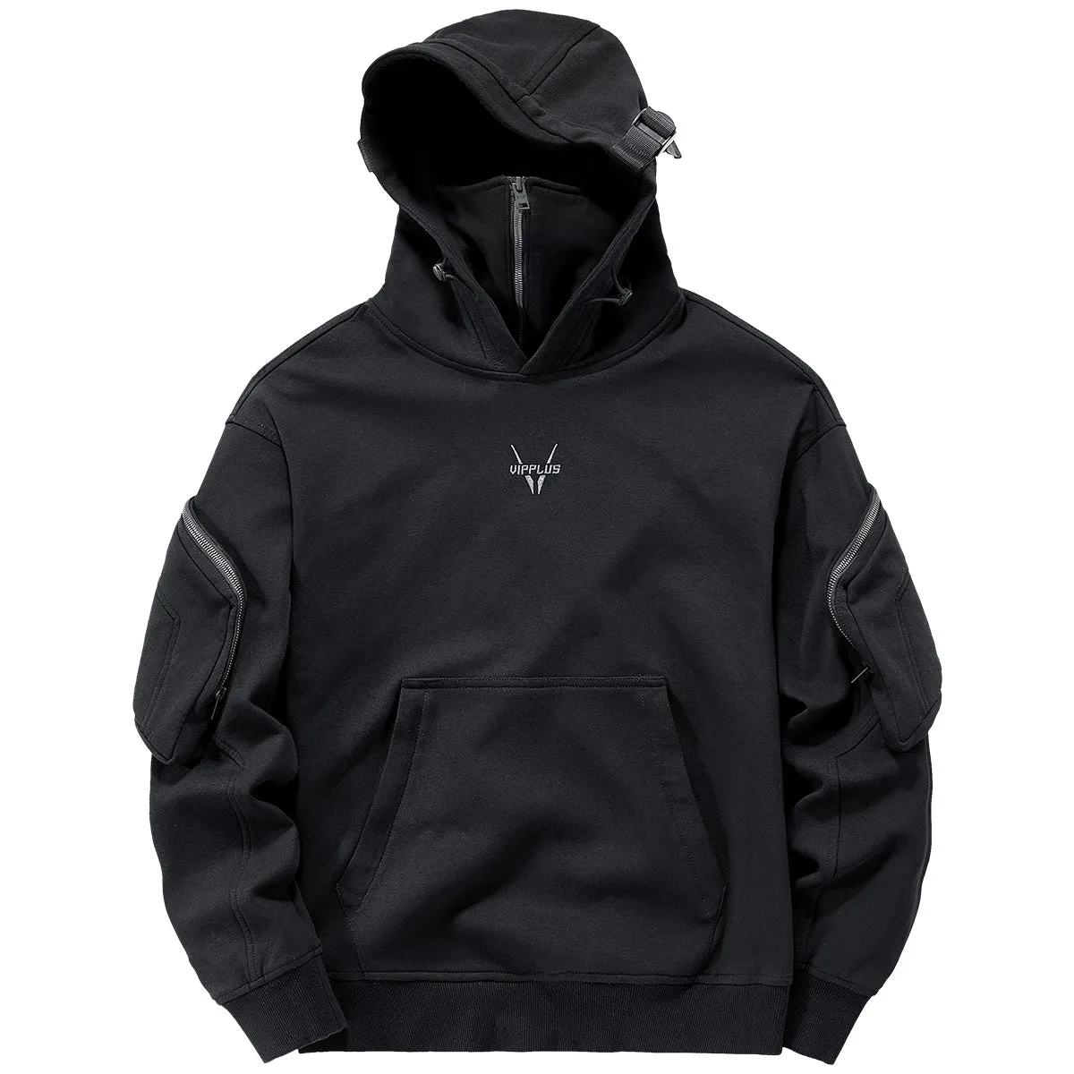 Men's Spring/Autumn Black Wind-Mask Hoodie