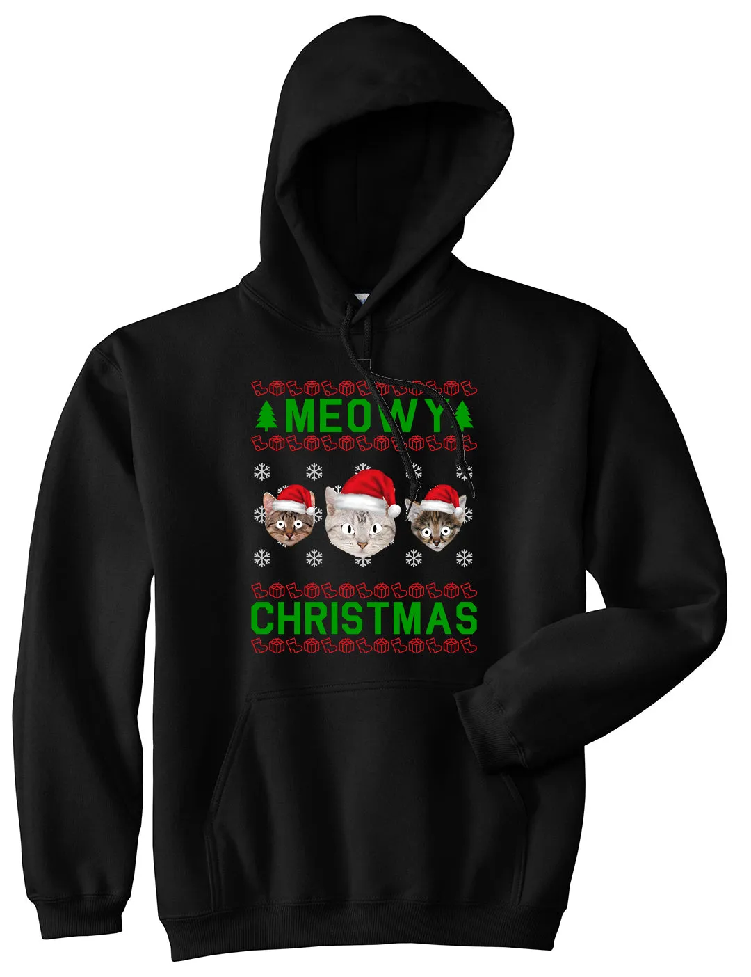 Meowy Christmas Cat Funny Ugly Mens Pullover Hoodie