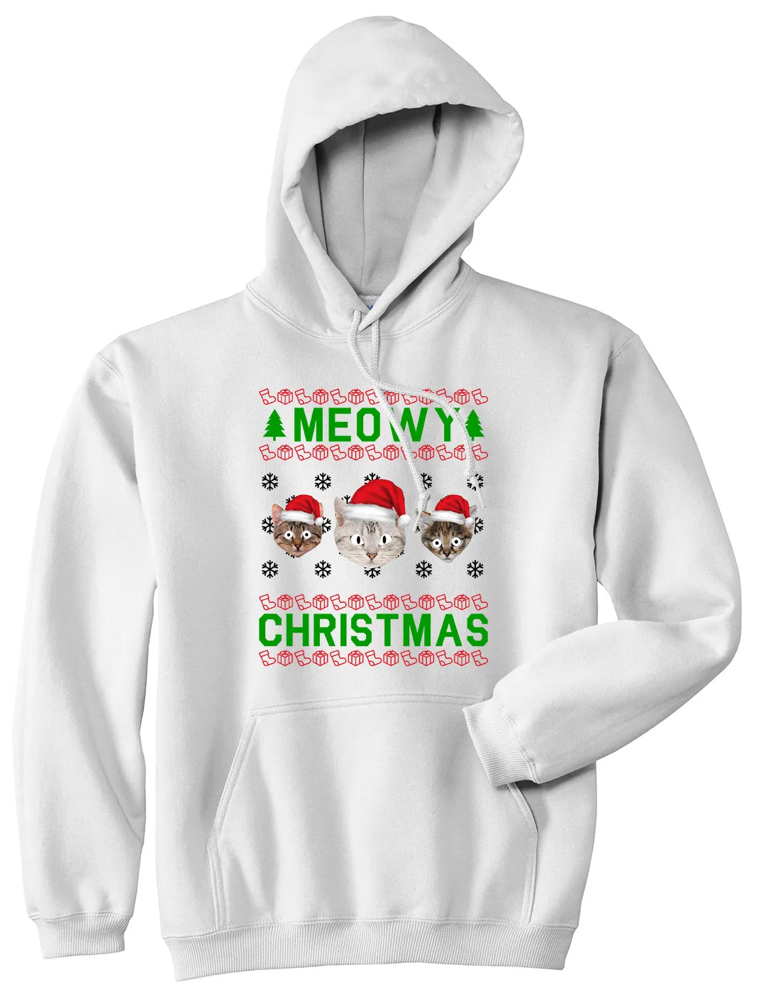 Meowy Christmas Cat Funny Ugly Mens Pullover Hoodie