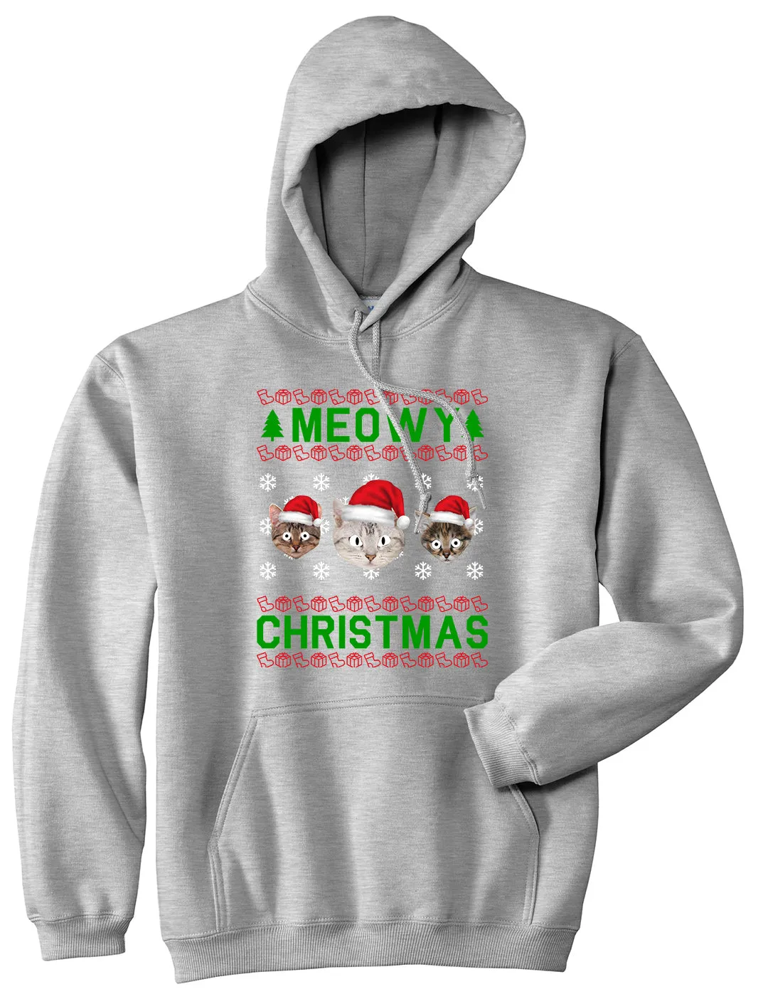 Meowy Christmas Cat Funny Ugly Mens Pullover Hoodie