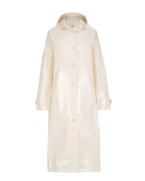 Mid Length hooded slicker coat with detachable quilted liner - Daisy White